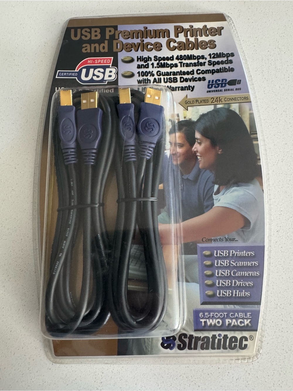 Stratitec - USB Premium Printer and Device Cables - Black (2-Pack) - Sealed